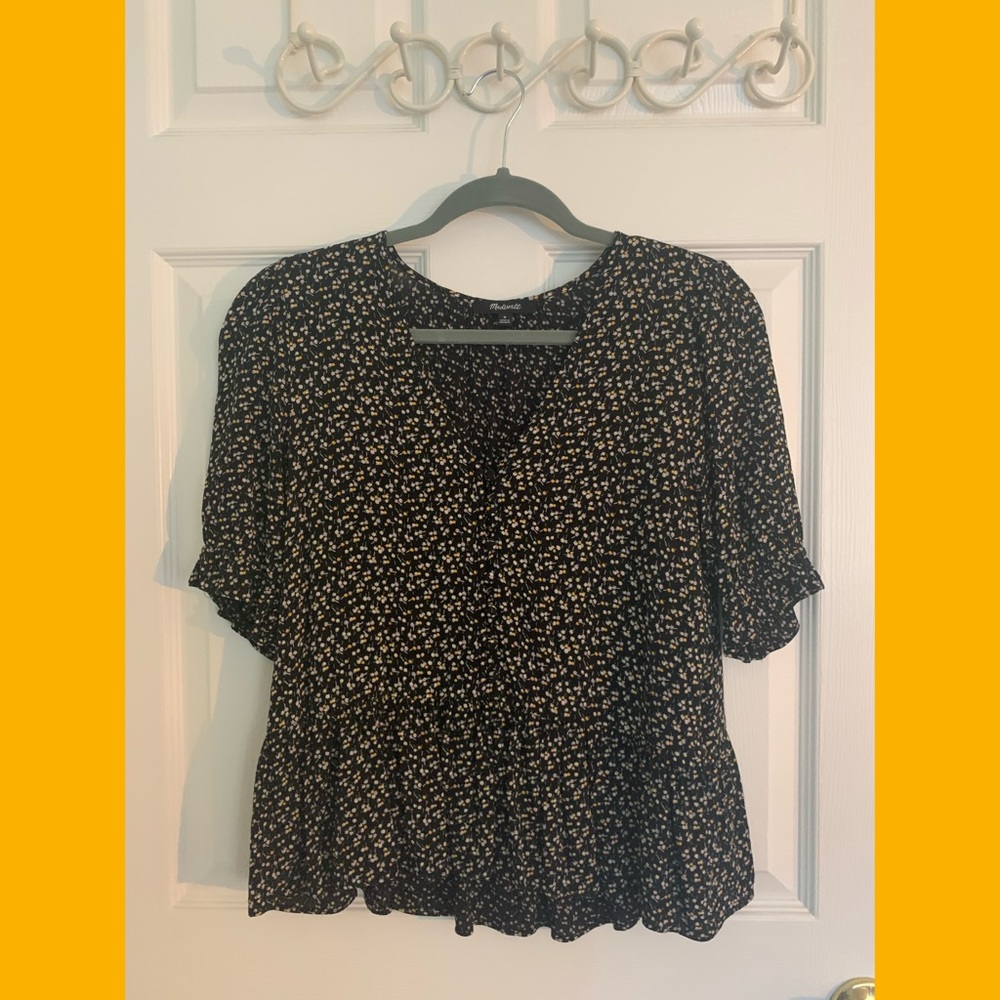 Madewell Black Floral Peplum Blouse